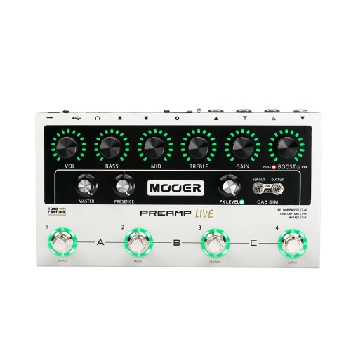 

MOOER PREAMP LIVE Professional Digital Preamp Pedal Preamplifier12 Channels Pre & Post Booster 3-Band EQ Speaker Cabinet Simulation with MIDI IN/OUT XLR Output