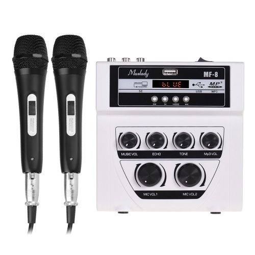 Muslady MF-8 Mini Sound Audio Mixer Stereo Echo Mixers Dual Mic Inputs Support BT Recording MP3 Function