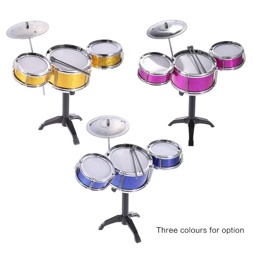 Bambini Bambini Desktop Drum Set 3 Batteria giocattolo musicale dello strumento con i bastoni Piccolo Piatti Tamburo