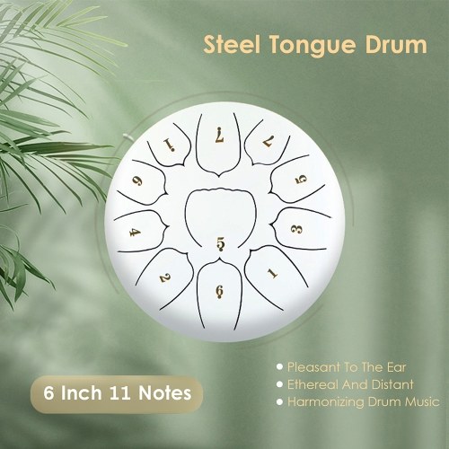 6 Inch Steel Tongue Drum 11 Notes Handpan Drum with Drum Mallet Finger Picks 