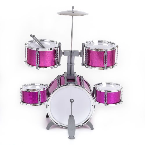 Compact Size Drum Set Children Kids Musical Instrument Toy 5 Drums with Small Cymbal Stool Drum Sticks for Boys Girls