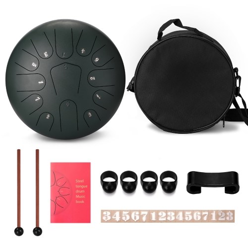 

12 inch 13 Tone Steel Tongue Drum Hand Pan Drums with Drumsticks Percussion Musical Instruments