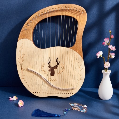 Cega 21 cuerdas metálicas Harp Caja de Lyre Harp con llave de ajuste de las cuerdas Recoge la pegamento de notas musicales