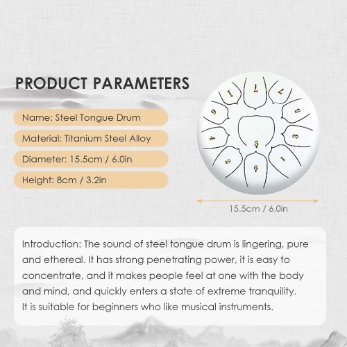 6 Inch Steel Tongue Drum 11 Notes Handpan Drum with Drum Mallet Finger Picks 