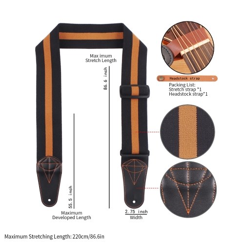 RHS-31 Guitar Strap Elastic Cotton Microfiber Leather Straps Acoustic Guitar Accessories for Bass Electric Guitars 
