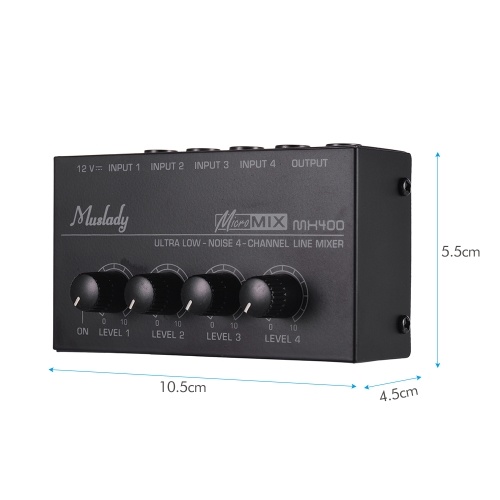 

Muslady MX400 Ultra-compact Low Noise 4 Channels Line Mono Audio Mixer with Power Adapter