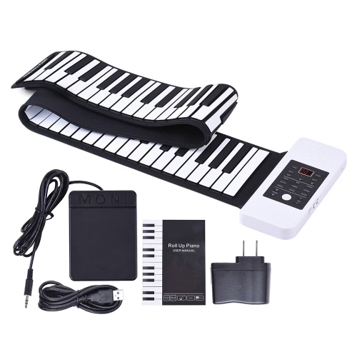 

Portable Silicon 88 Keys Hand Roll Up Piano Electronic USB Keyboard Built-in Li-ion Battery and Loud Speaker with One Pedal