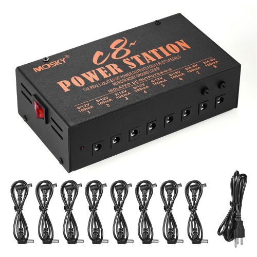 Guitar Effect Power Supply Station 8 Isolated DC Outputs 4-9V 9V 12V 18V with Power Cables Adapter