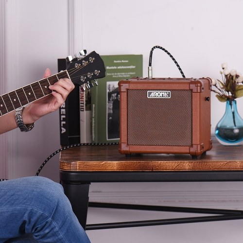 

AROMA AG-10A Portable Acoustic Guitar Amplifier Amp Speaker 10W with Microphone Interface Audio Input