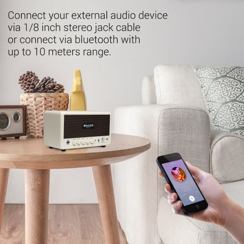 

MOOER SilverEye 10 Настольный HiFi Bluetooth-динамик Инструментальный инструмент Гитарный усилитель низких частот 2 * 16 Вт с регуляторами громкости / усиления / высоких / низких частот Входные гнезда 1/4 дюйма и 1/8 дюйма