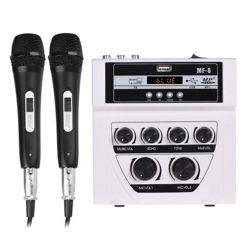 Muslady MF-8 Mini Sound Audio Mixer Stereo Echo Mixers Dual Mic Inputs Support BT Recording MP3 Function