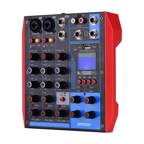 

ammoon AG-4 Портативный 4-канальный микшерный пульт Цифровой аудиомикшер