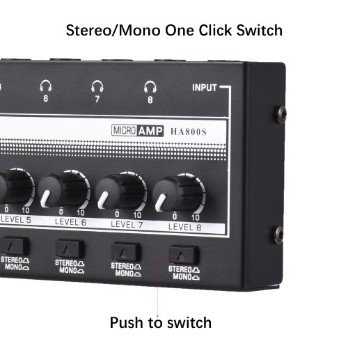 HA800S Headphone Amplifier 8 Channels Mono/Stereo Metal Stereo Headphone Amps Audio Amp 