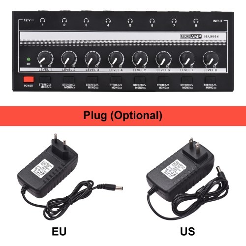 HA800S Headphone Amplifier 8 Channels Mono/Stereo Metal Stereo Headphone Amps Audio Amp 