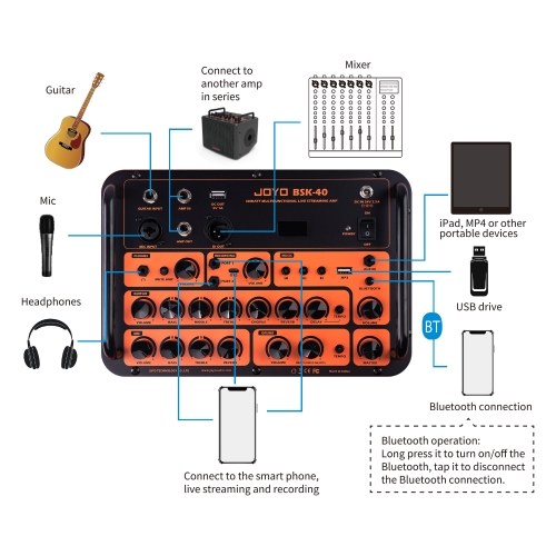 40W Acoustic Guitar Speaker Rechargeable Portable Electric Guitar Amp 