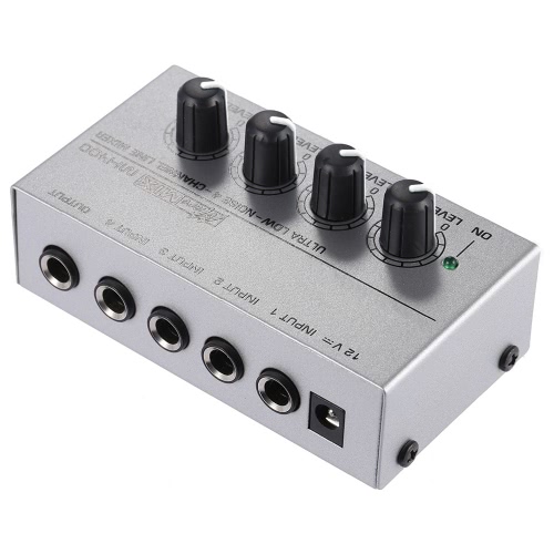 MX400 Ultra Compacto Ruido Bajo 4 Canales de Línea Mono Mezclador de Audio con Adaptador de Energía