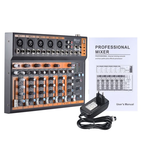 

Portable 7-Channel Mic Line Audio Mixer Mixing Console 3-band EQ USB Interface 48V Phantom Power with Power Adapter