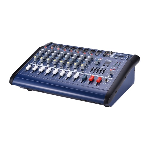 ammoon 8 canaux Powered Mixer Amplificateur audio numérique Console de mixage Amp avec 48V Phantom Power USB / slot SD pour l'enregistrement DJ scène Karaoke