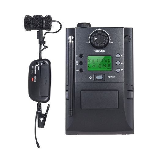 Portable Clamp Clip on UHF Instrument Wireless Microphone System with Receiver & Transmitter 32 Channels for Sax Saxophone