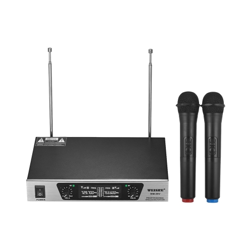 Sistema de micrófono inalámbrico VHF 2 Micrófonos de mano + 1 receptor con pantalla LCD para Karaoke Reunión de negocios Discurso de entretenimiento en el hogar