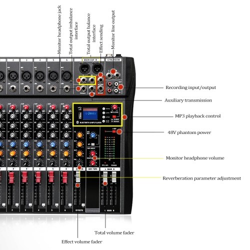 

6-Channel Small Bluetooth Mixer with Reverb Effect Home Karaoke Usb Live Stage Karaoke Performance