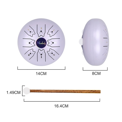 Muslady 5,5 pouces Mini Tambour à Langue En Acier 8 Notes C Key Handpan Tambour