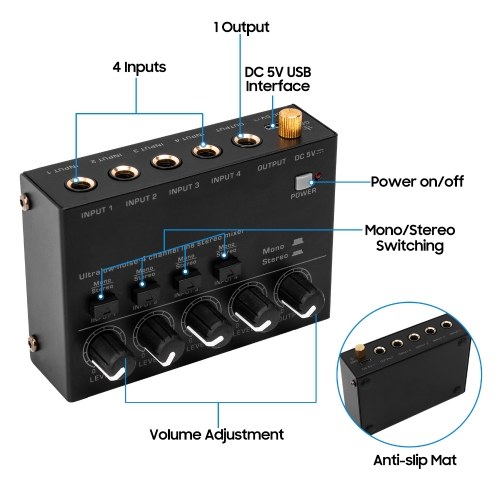 Ultra Low Noise 4 Channel Line Stereo Mixer 