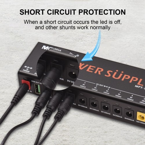 MOSKYAUDIO MPT-10 11-Channel Guitar Pedal Power Supply with Independent Short Circuit Protection Pedal Board 