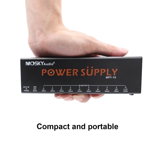 MOSKYAUDIO MPT-10 11-Channel Guitar Pedal Power Supply with Independent Short Circuit Protection Pedal Board 