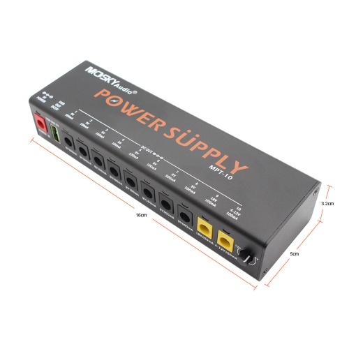 MOSKYAUDIO MPT-10 11-Channel Guitar Pedal Power Supply with Independent Short Circuit Protection Pedal Board 