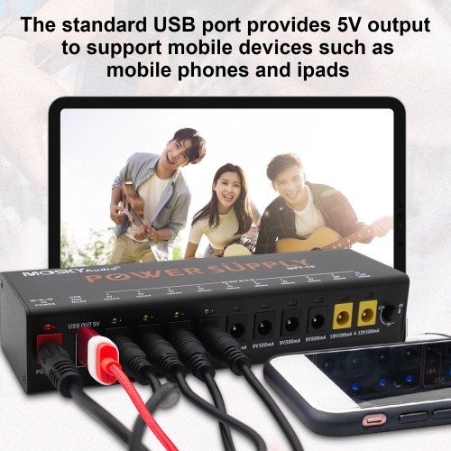 MOSKYAUDIO MPT-10 11-Channel Guitar Pedal Power Supply with Independent Short Circuit Protection Pedal Board 