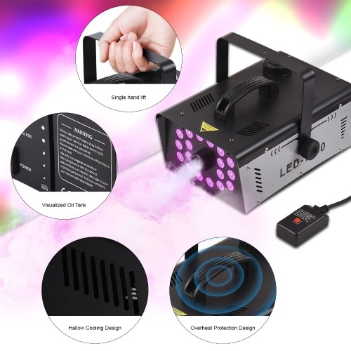 Outdoor 18 LED Lights 13 Colors 1000W 5000CFM Smoke Machine Fog Machine with 1 Wired Receiver and 2 Wireless Remote Controls 