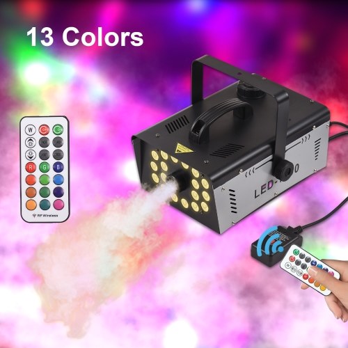 Outdoor 18 LED Lights 13 Colors 1000W 5000CFM Smoke Machine Fog Machine with 1 Wired Receiver and 2 Wireless Remote Controls 