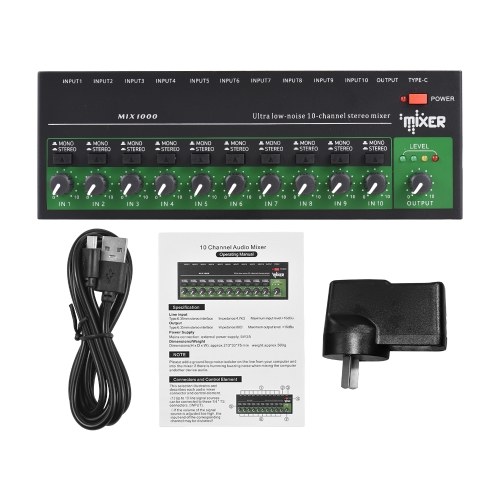 

10-Channel Audio Mixer with Stereo/Mono Line Input