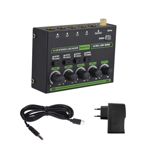 

MAX400-PRO Mini Audio Mixer - 4-Channel Stereo/Mono Switching with Ultralow-Noise