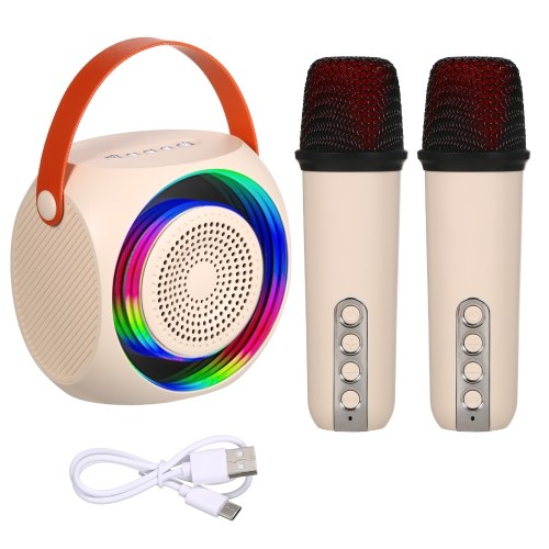 Mini Portable Microphone & Sound Box Set Home KTV BT Speaker with 2 Microphones Home Outdoor Wireless Portable Loudspeaker Rechargeable Voice Box & Handheld Mic Karaoke Mic Speaker BT5.0 Connection for Home Party KTV Singing