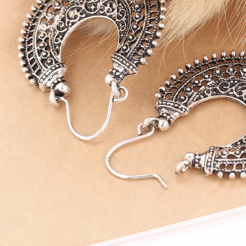 

Euramerican Style Antique Silver Vintage Retro Bohemian Ethnic National Flavor U-Shaped Alloy Hollow Out Exaggerated Carved Earrin