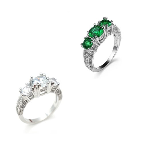 

Fashion Popular Jewelry 925 Sterling Silver Three Stone Emerald Wedding Piercing Ring for Women Girls