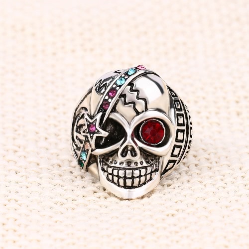 Personality Retro Skull with Red Zircon Eye Embedded Crystal Ring Different Exaggerated Jewelry