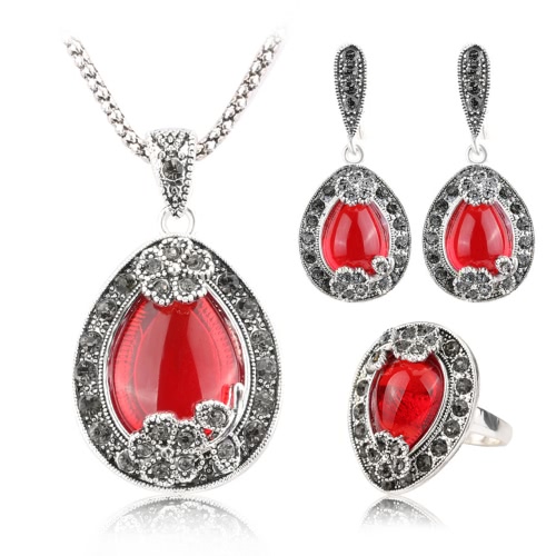

Fashion Retro Water-drop Full Crystal Necklace Ring Earrings Set