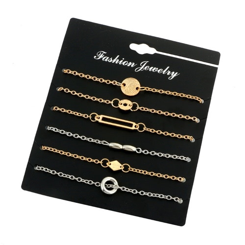 

6Pcs Fashion Simple Style Geometry Sequin Wrist Chain Set Bracelet Women Jewelry Accessory