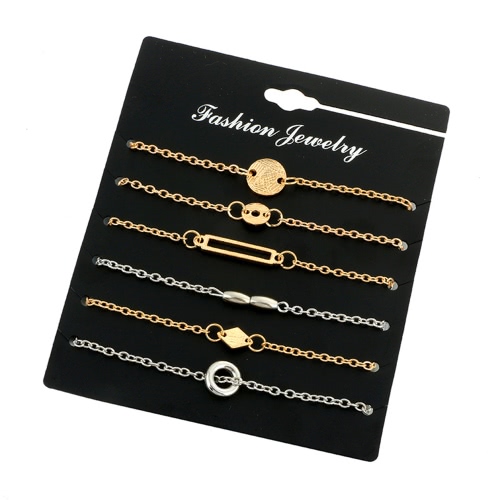 6pcs Fashion Simple Style Geometry Sequin Wrist Chain Set Bracelet Women Jewelry Accessory