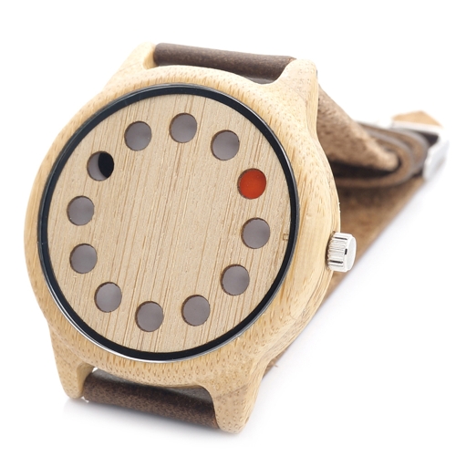 BOBOBIRD Mode Lässig Bambus Uhr Unisex Quarzuhr Echtes Leder Holz Armbanduhr Männer Frauen