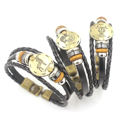 12 Costellazioni Bracciale Moda gioielli Bracciale in pelle da uomo Casual Personality Zodiac Signs Bracciale punk