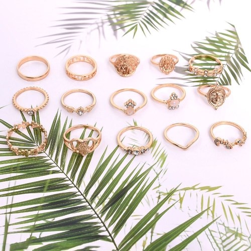 

15PCS Retro Vintage Crystal Joint Knuckle Ring Sets Finger Rings