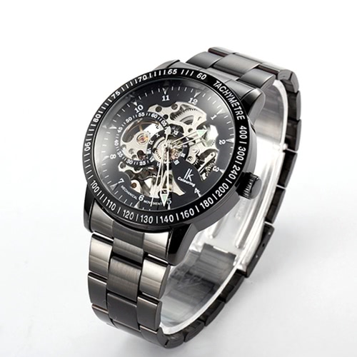 

IK COLOURING Daily Water Resistant Stainless Steel Strap Automatic Mechanical Watch Skeleton Transparent Hollow Wristwatch