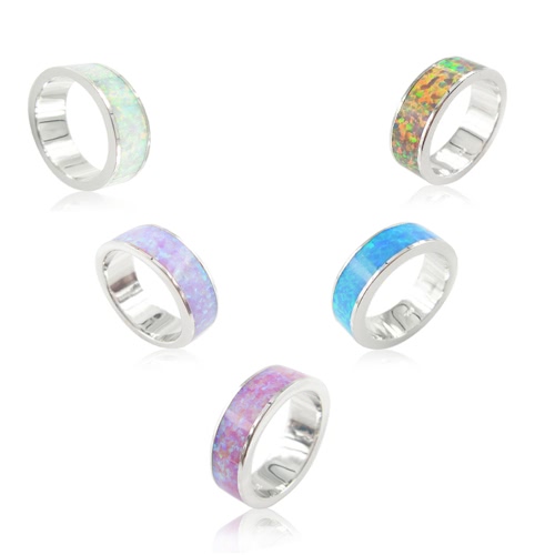 

Classic Fashion 6.5mm Stackable 925 Sterling Silver Simulated Opal Band Ring Women Bridal Wedding Engagement Love Jewelry