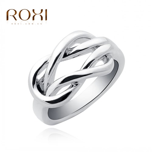 ROXI Unique Fashion White Gold Plated Intersection Buckle Smooth Ring Wedding Engagement Jewelry Accessory for Women Bride