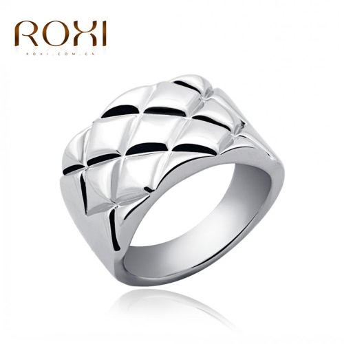 ROXI New Fashion White Gold Plated Rhombus Wide Ring Women Bride Wedding Party Jewelry Accessory