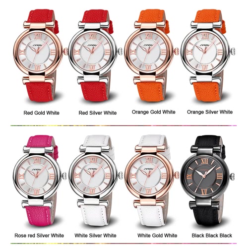 

SINOBI Top Brand New Luxury Leather Women Watch Ladies Fashion PU Leather Quartz Dress Watches Roman Number Casual Wristwatch